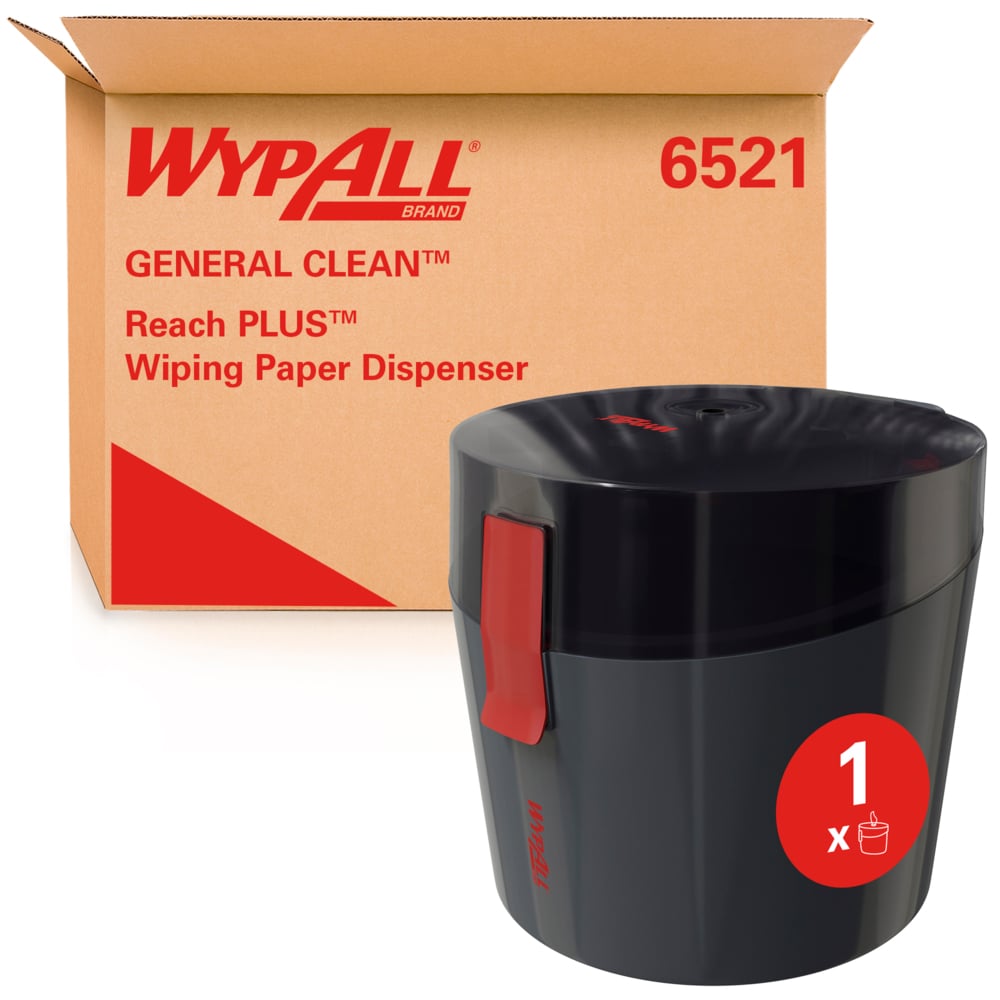 WypAll® Reach PLUS™ General Clean™ Zentralentnahmespender mit Einzelblattentnahme 6521 – Spender für weiße oder blaue Rollen – 1-Blatt-Spender - 6521