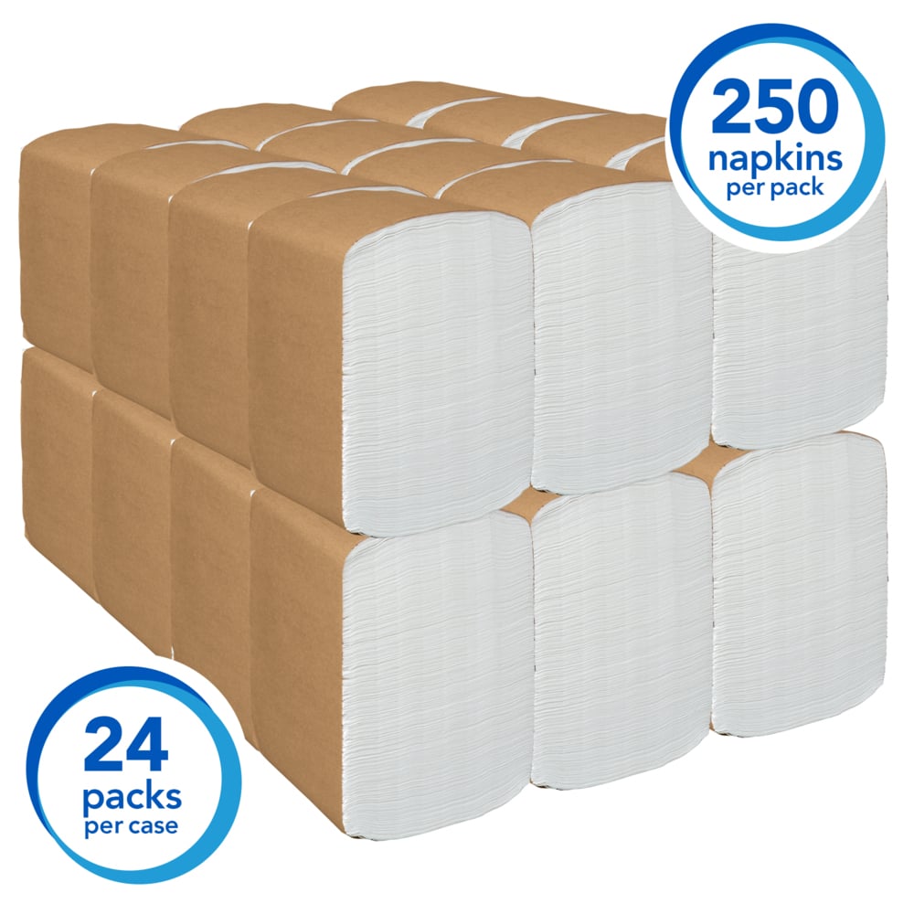 Scott® Dinner Paper Napkins (98740), Disposable, White, 1/8 Fold, 1-Ply, 12 x 13 (Unfolded), 24 Packs of 250 Dinner Napkins (6,000/Case) - 98740