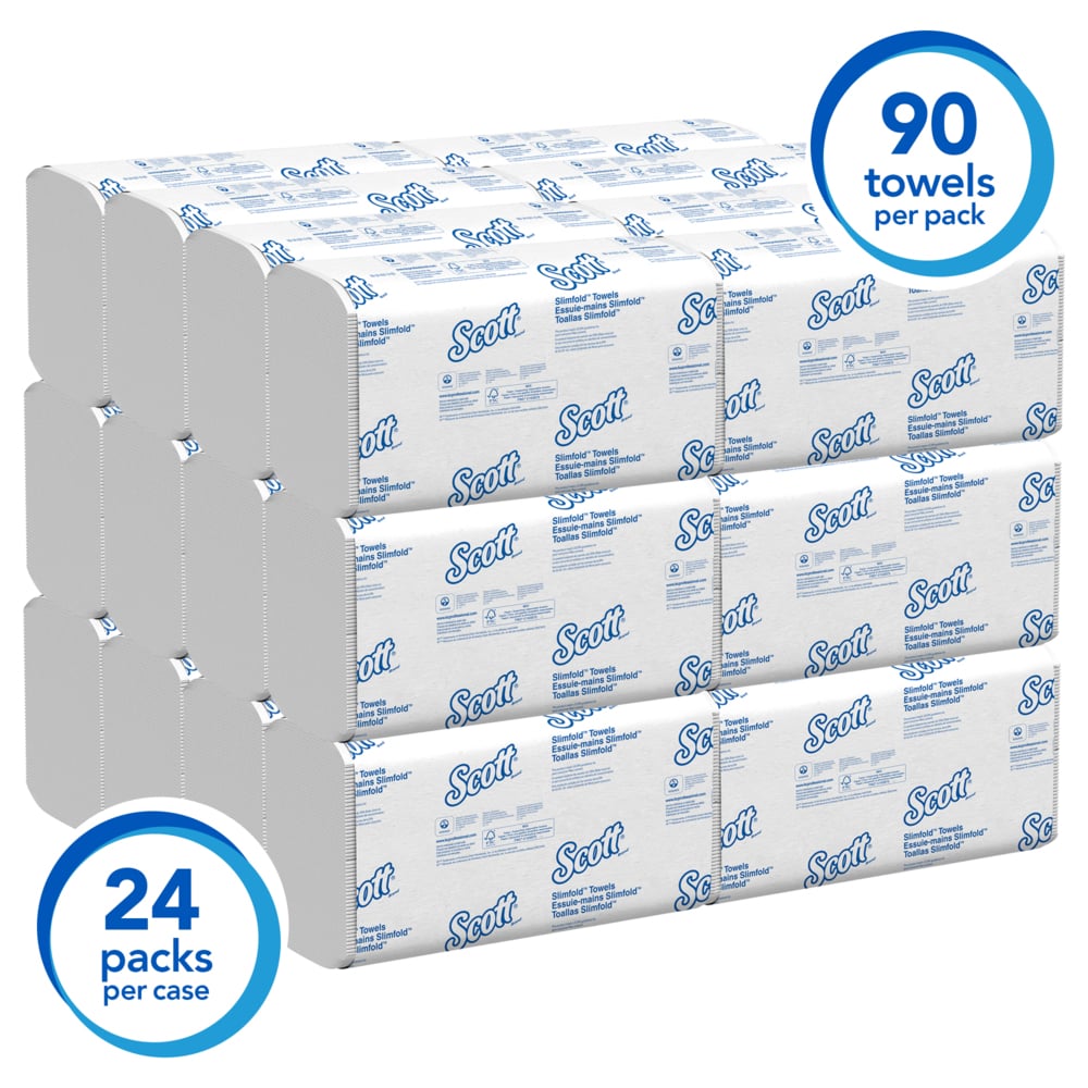 Scott® Pro™ Slimfold™ Paper Towels (04442), with Fast-Drying Absorbency Pockets™, for compatible Kimberly-Clark Professional™ Dispensers, White, (24 Packs/Case, 90 Sheets/Pack, 2,160 Sheets/Case) - 04442