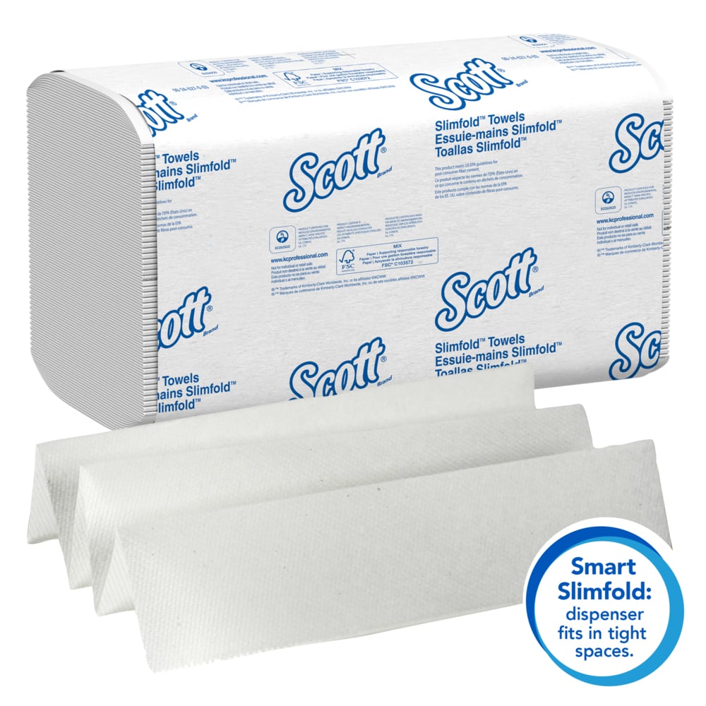 Scott® Pro™ Slimfold™ Paper Towels (04442), with Fast-Drying Absorbency Pockets™, for compatible Kimberly-Clark Professional™ Dispensers, White, (24 Packs/Case, 90 Sheets/Pack, 2,160 Sheets/Case) - 04442