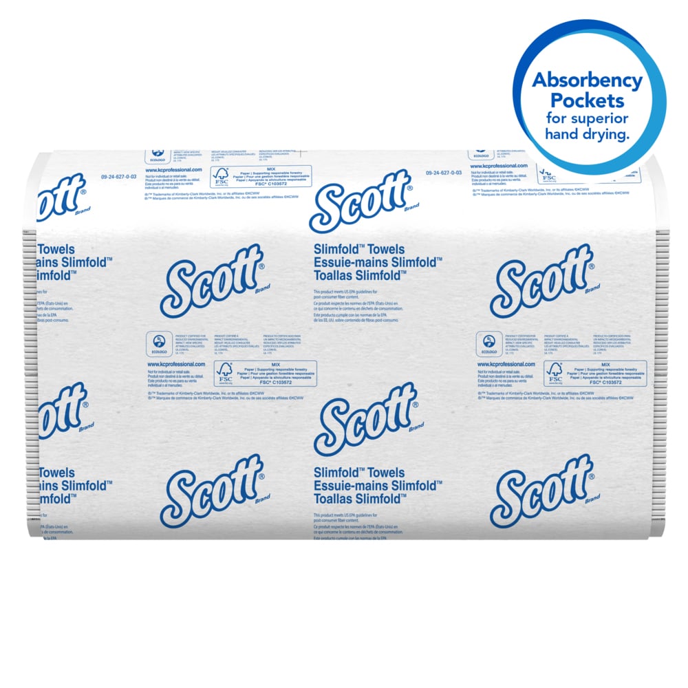 Scott® Pro™ Slimfold™ Paper Towels (04442), with Fast-Drying Absorbency Pockets™, for compatible Kimberly-Clark Professional™ Dispensers, White, (24 Packs/Case, 90 Sheets/Pack, 2,160 Sheets/Case) - 04442