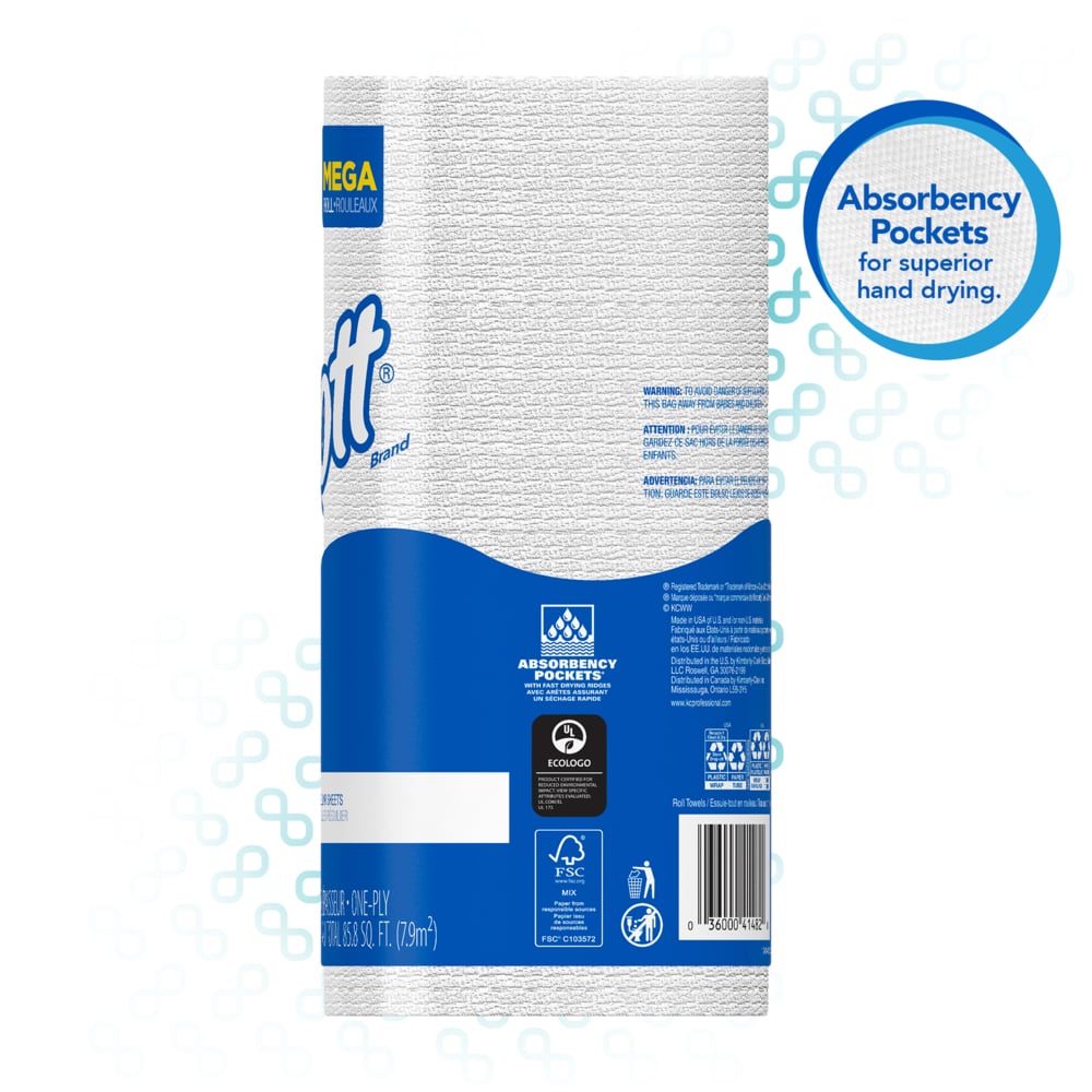 Scott® Kitchen Paper Towels (41482) with Fast-Drying Absorbency Pockets, Perforated Standard Paper Towel Rolls, 128 Sheets/Roll, 20 Rolls/Case - 41482