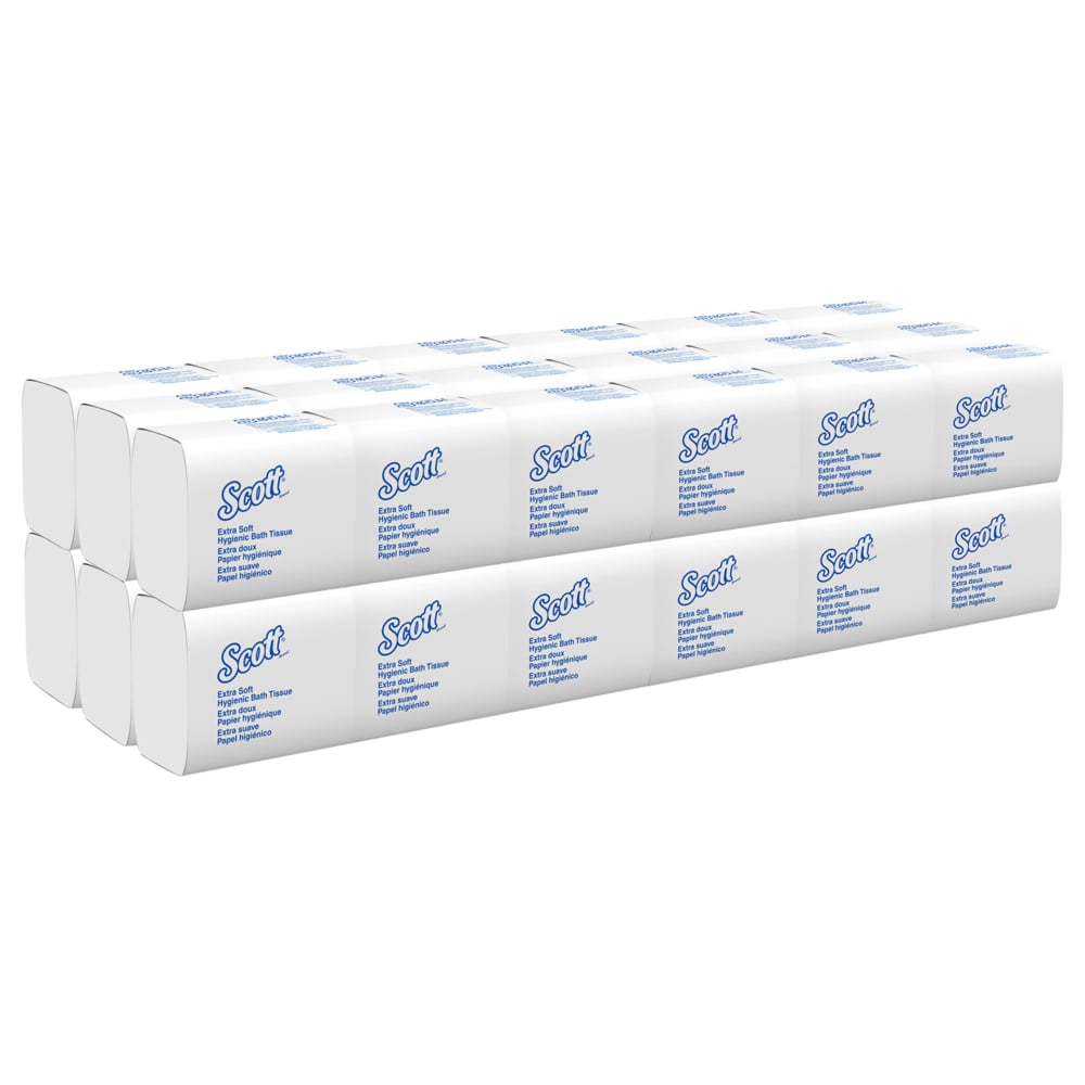 Papier hygiénique en feuille grande capacité Scott® (48280), 2 épaisseurs, blanc, distribution simple, (250 feuilles/paquet, 36 paquets/caisse, 9 000 feuilles/caisse) - 48280