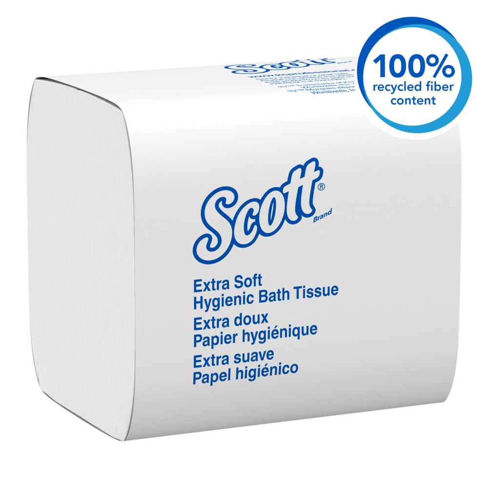 Scott® Hygienic High-Capacity Folded Tissue (48280), 2-Ply, White, Single Pull, (250 Sheets/Pack, 36 Packs/Case, 9000 Sheets/Case) - 48280