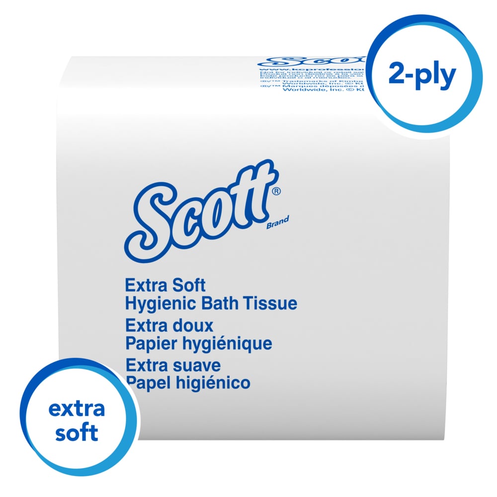 Scott® Hygienic High-Capacity Folded Tissue (48280), 2-Ply, White, Single Pull, (250 Sheets/Pack, 36 Packs/Case, 9000 Sheets/Case) - 48280