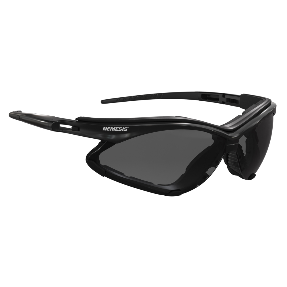 KleenGuard™ V30 Nemesis™ Foam Safety Glasses (65336), Smoke Lenses with KleenVision™ Anti-Fog coating, Black Frame, Unisex Eyewear for Men and Women (12 Pairs/Case) - 65336