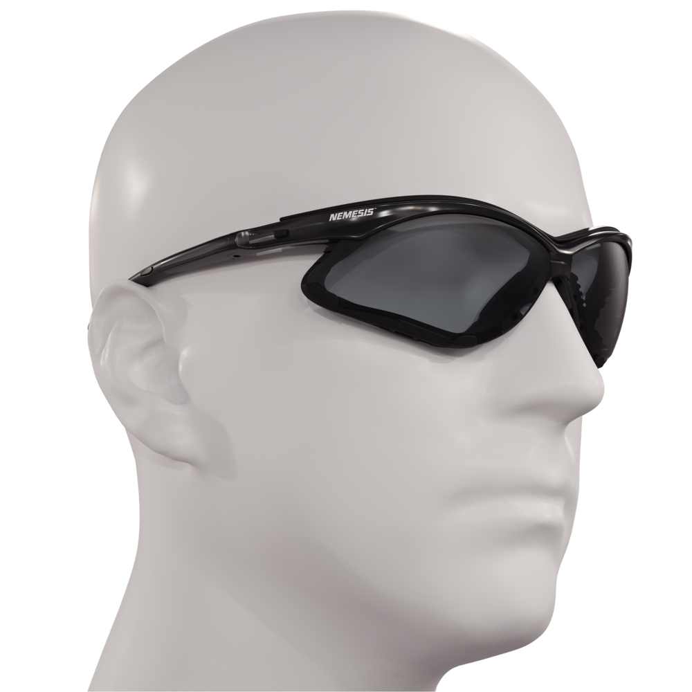 KleenGuard™ V30 Nemesis™ Foam Safety Glasses (65336), Smoke Lenses with KleenVision™ Anti-Fog coating, Black Frame, Unisex Eyewear for Men and Women (12 Pairs/Case) - 65336