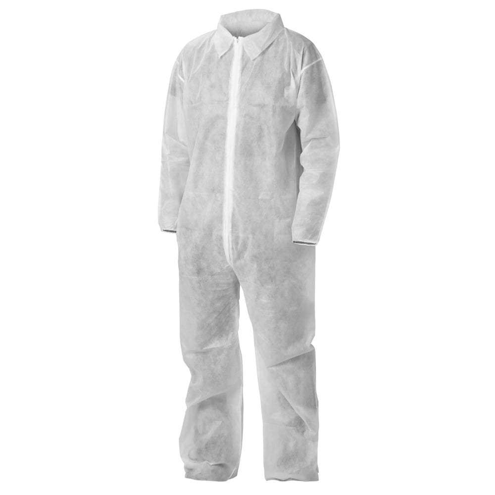 KleenGuard™ KGA10 Lightweight Coveralls for Non-Hazardous Particulate Protection (67303), Zip Front, Elastic Wrists, Open Ankles, White, Large (Qty 50) - 67303