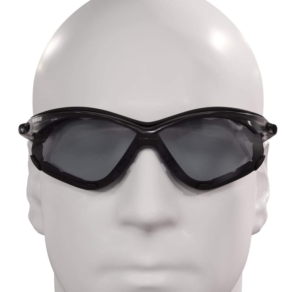 KleenGuard™ Nemesis™ Safety Glasses (65336), with Anti-Fog Coating, Smoke Lenses, Black Frame, Unisex for Men and Women (Qty 12) - 65336