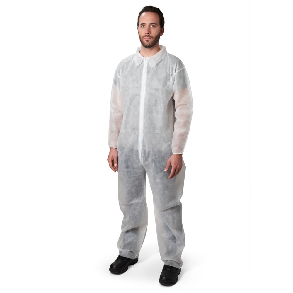 KleenGuard™ KGA10 Lightweight Coveralls for Non-Hazardous Particulate Protection (67304), Zip Front, Elastic Wrists, Open Ankles, White, X-Large (Qty 50) - 67304