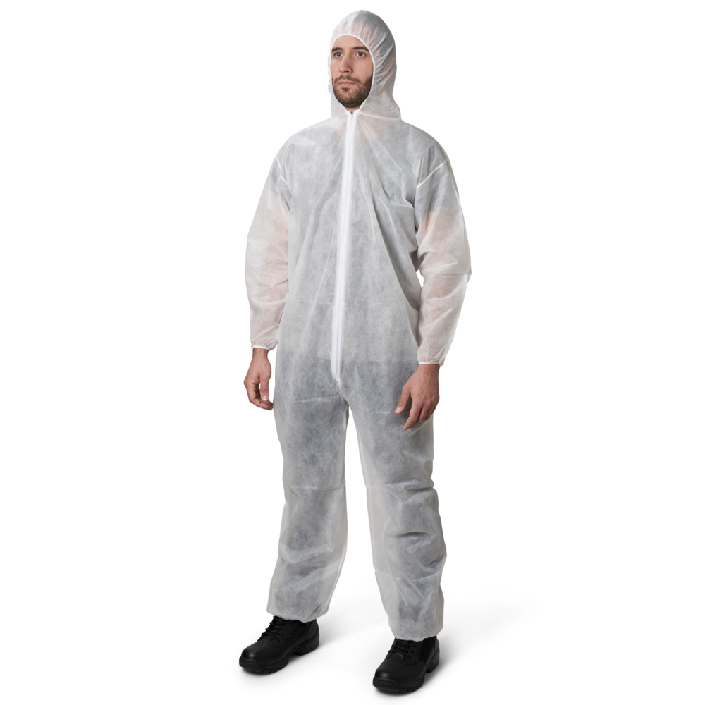 KleenGuard™ KGA10 Lightweight Coveralls for Non-Hazardous Particulate Protection (67311), Hooded, Zip Front, Elastic Wrists and Ankles, White, 2X-Large (Qty 50) - 67311