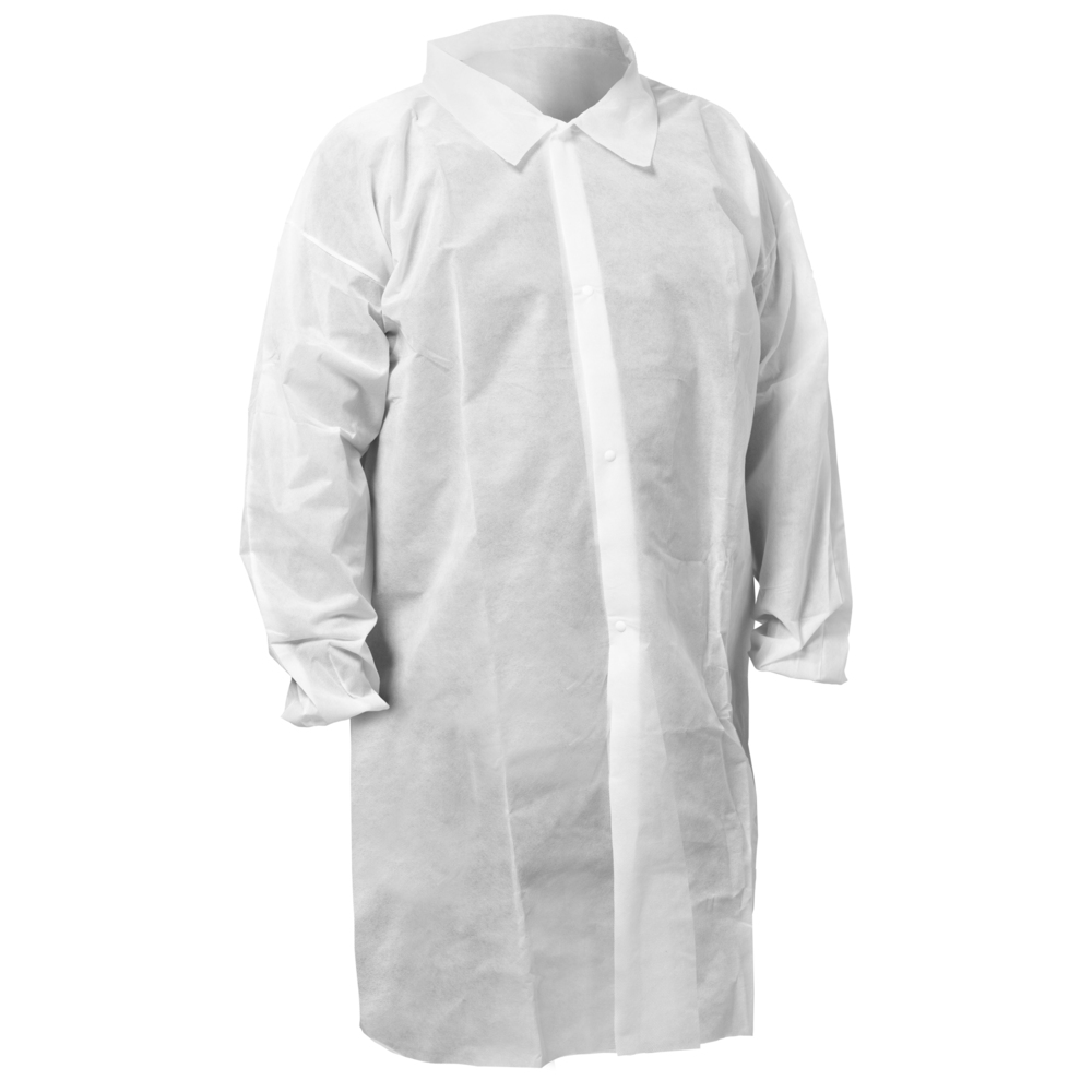 KleenGuard™ KGA10 Lightweight Labcoat for Non-Hazardous Particulate Protection (67315), 4-Snap Closure, Elastic Wrists, No Pockets, White, Large (Qty 50) - 67315