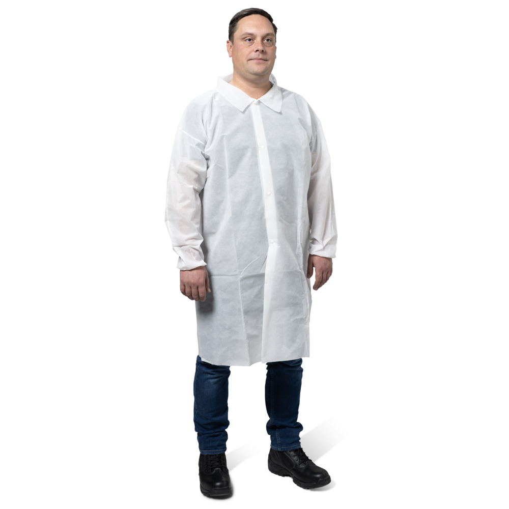 KleenGuard™ KGA10 Lightweight Lab Coat for Non-Hazardous Particulate Protection (67317), 4-Snap Closure, Elastic Wrists, No Pockets, White, 2X-Large (Qty 50) - 67317