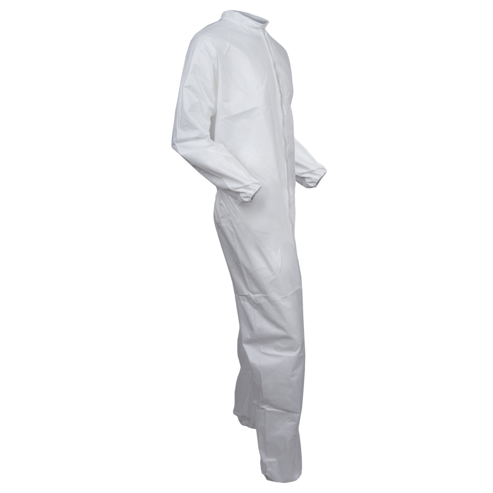 KleenGuard™ KGA20 Lightweight Coveralls for Non-Hazardous Particulate Protection (68966), Zip Front, Elastic Wrists, Open Ankles, White, Large (Qty 50) - 68966