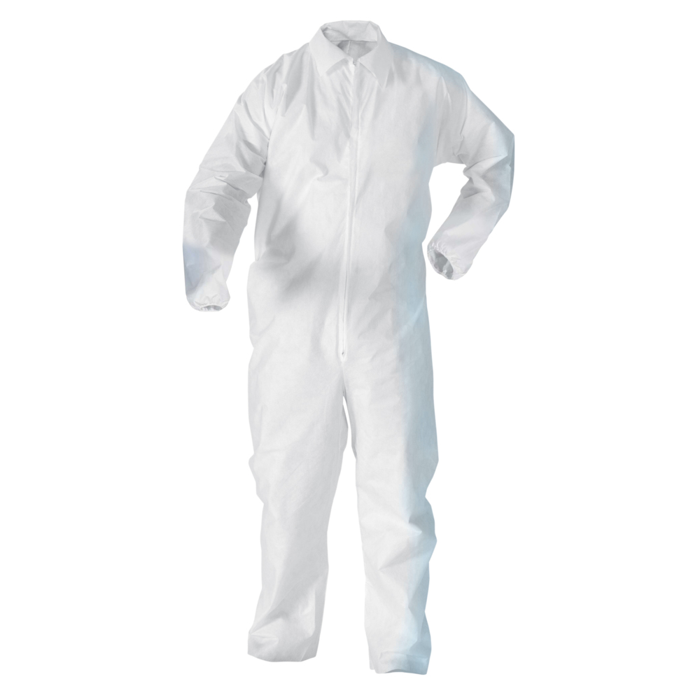 KleenGuard™ KGA20 Lightweight Coveralls for Non-Hazardous Particulate Protection (68969), Zip Front, Elastic Wrists, Open Ankles, White, 3X-Large (Qty 50) - 68969