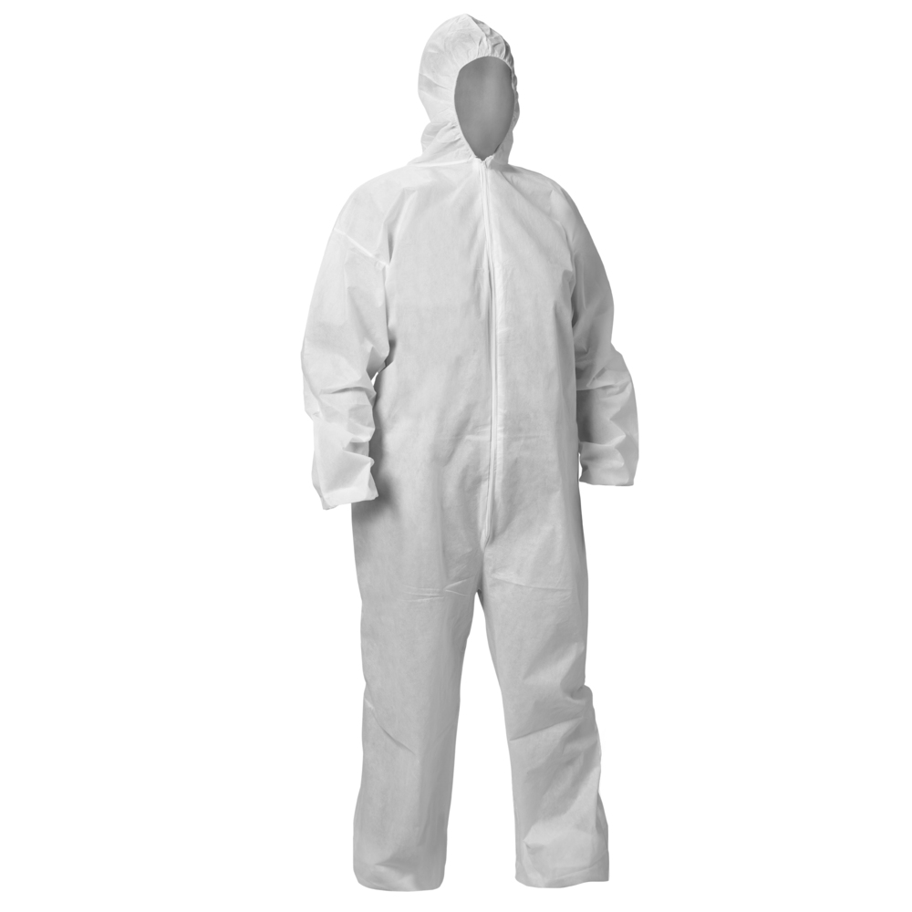 KleenGuard™ KGA20 Lightweight Coveralls for Non-Hazardous Particulate Protection (68971),  Hooded, Zip Front , Elastic Wrists and Ankles, White, Medium (Qty 50) - 68971
