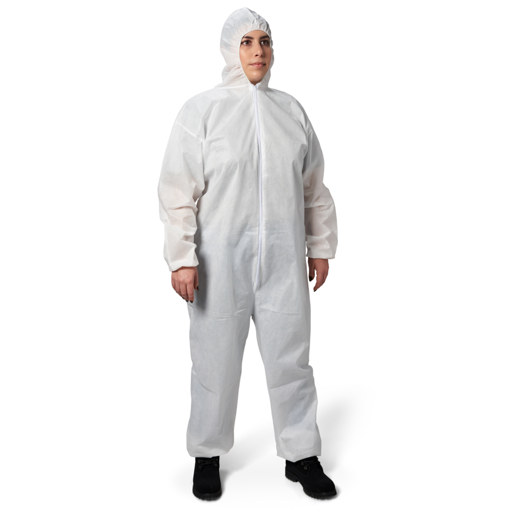 KleenGuard™ KGA20 Lightweight Coveralls for Non-Hazardous Particulate Protection (68972), Hooded, Zip Front, Elastic Wrists and Ankles, White, Large (Qty 50) - 68972