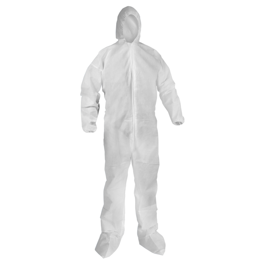 KleenGuard™ KGA20 Lightweight Coveralls for Non-Hazardous Particulate Protection (68977), Hood and Boot, Zip Front, Elastic Wrists and Ankles, White, Large (Qty 50) - 68977