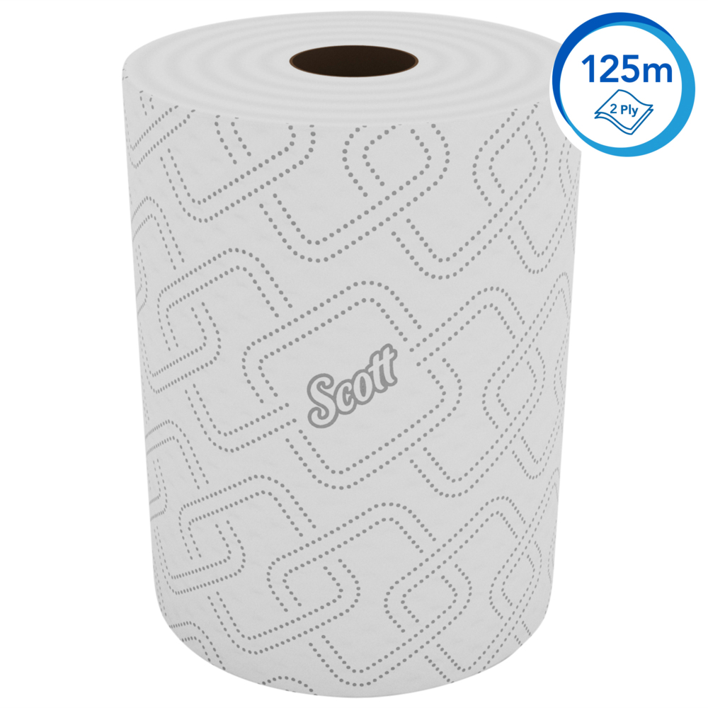 Scott® Slimroll™ Hand Towels 6576 - 2 Ply Paper Towel Rolls - 6 Roll Towels x 125m White, Embossed, Paper Hand Towels (750m Total) - 6576