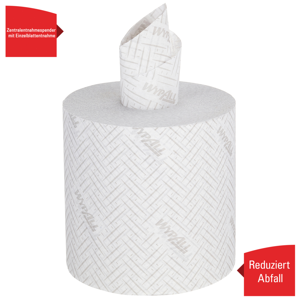 WypAll® L20 General Clean™ Papieren doeken voor schoonmaak en onderhoud 7261 - 2-laagse centrefeed-rollen - 6 rollen x 550 witte papieren poetsdoeken (3300 in totaal) - 7261