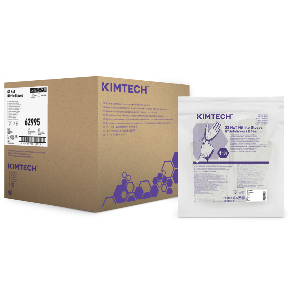 Kimtech™ G3 NxT Guanti ambidestri in nitrile 62995 - Bianco, L+, 10 confezioni x 100 guanti (1.000 guanti), lunghezza 30,5 cm - 62995