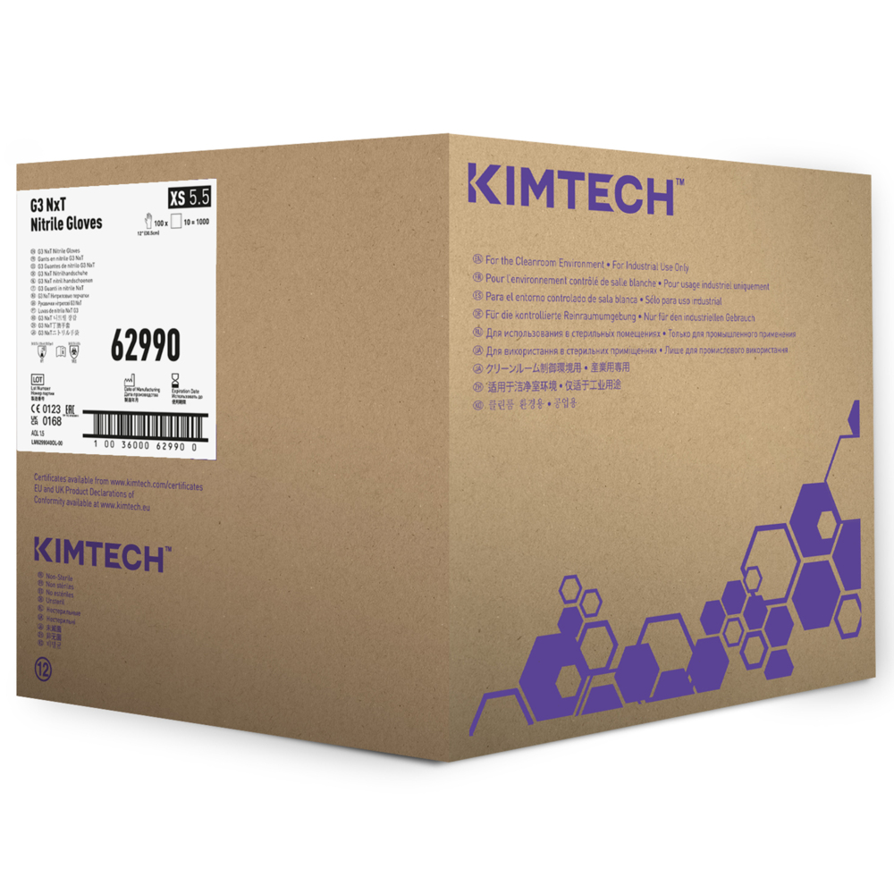 Gants ambidextres en nitrile Kimtech™ G3 NxT 62990 - Blanc, XS, 10 sachets de 100 gants (1 000 gants), longueur 30,5 cm - 62990