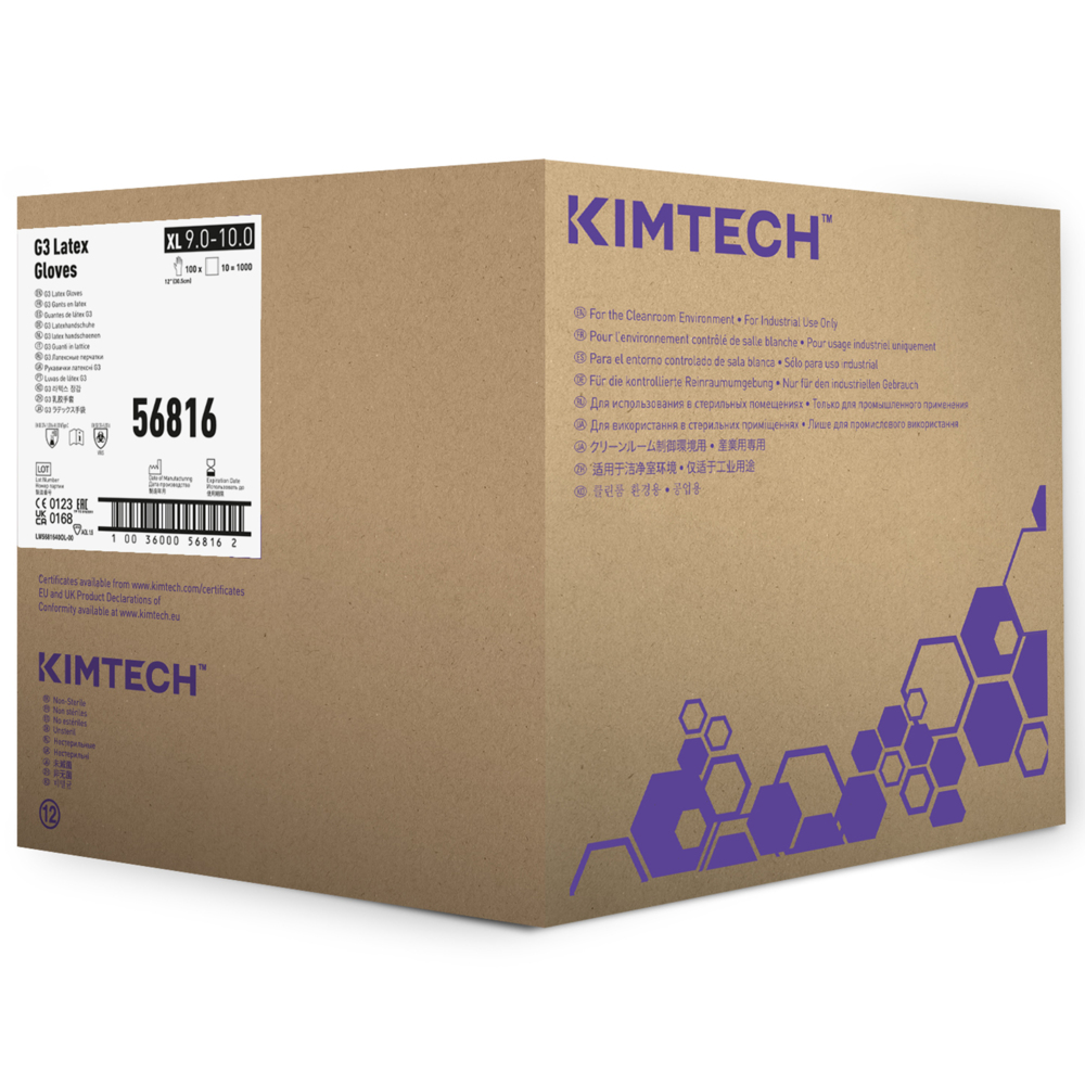 Kimtech™ G3 Latex Ambidextrous Gloves 56816 (Formerly HC555) - Natural, XL, 10 bags x 100 gloves (1,000 gloves), length 30.5 cm - 56816