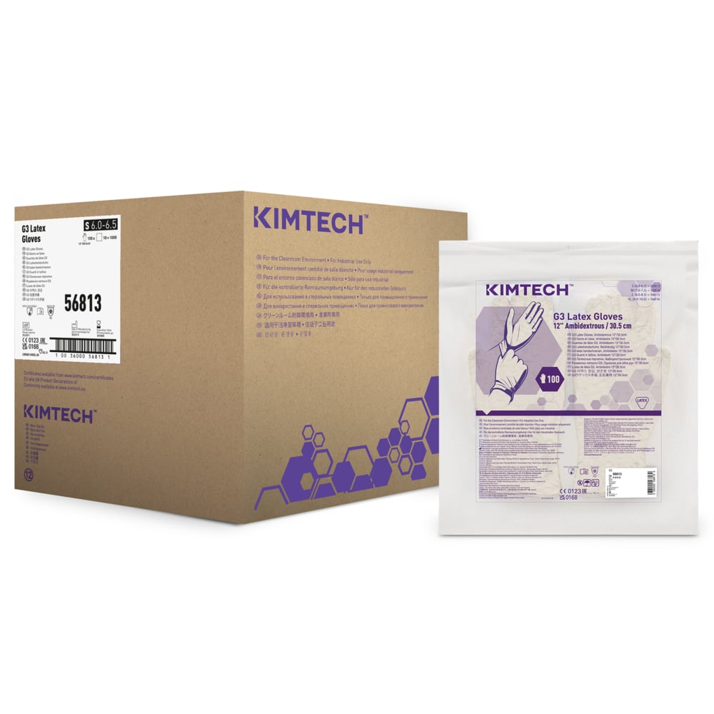 Kimtech™ G3 Latex Ambidextrous Gloves 56813 (Formerly HC225) - Natural, S, 10 bags x 100 gloves (1,000 gloves), length 30.5 cm - 56813