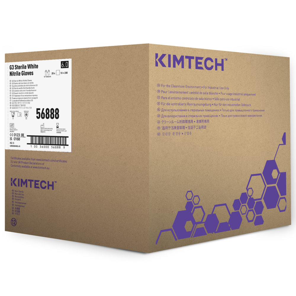 Kimtech™ G3 Sterile White Nitrile Hand Specific Gloves 56888 (Formerly HC61160) - White, Size 6, 10 bags x 20 pairs (200 pairs / 400 gloves), length 30.5 cm - 56888