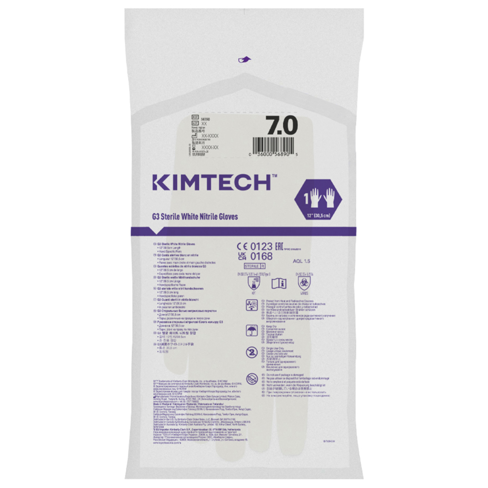 Kimtech™ G3 weiße handspezifische sterile Nitril-Handschuhe 56890 (vorher HC61170) – Weiß, Größe 7, 10 Beutel x 20 Paar (200 Paar/400 Handschuhe), Länge: 30,5 cm - 56890