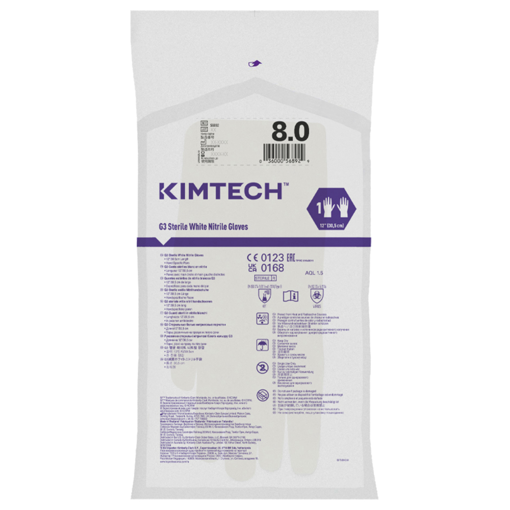 Kimtech™ G3 weiße handspezifische sterile Nitril-Handschuhe 56892 (vorher HC61180) – Weiß, Größe 8, 10 Beutel x 20 Paar (200 Paar/400 Handschuhe), Länge: 30,5 cm - 56892