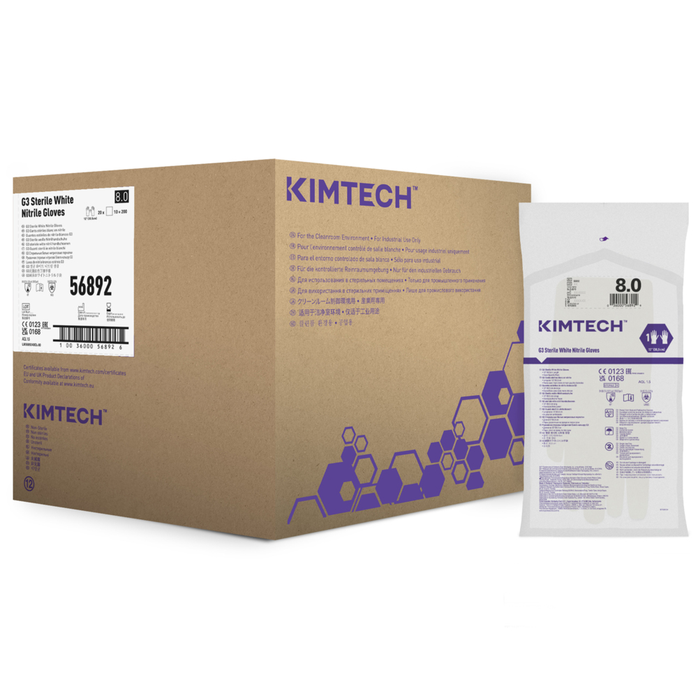 Kimtech™ G3 weiße handspezifische sterile Nitril-Handschuhe 56892 (vorher HC61180) – Weiß, Größe 8, 10 Beutel x 20 Paar (200 Paar/400 Handschuhe), Länge: 30,5 cm - 56892