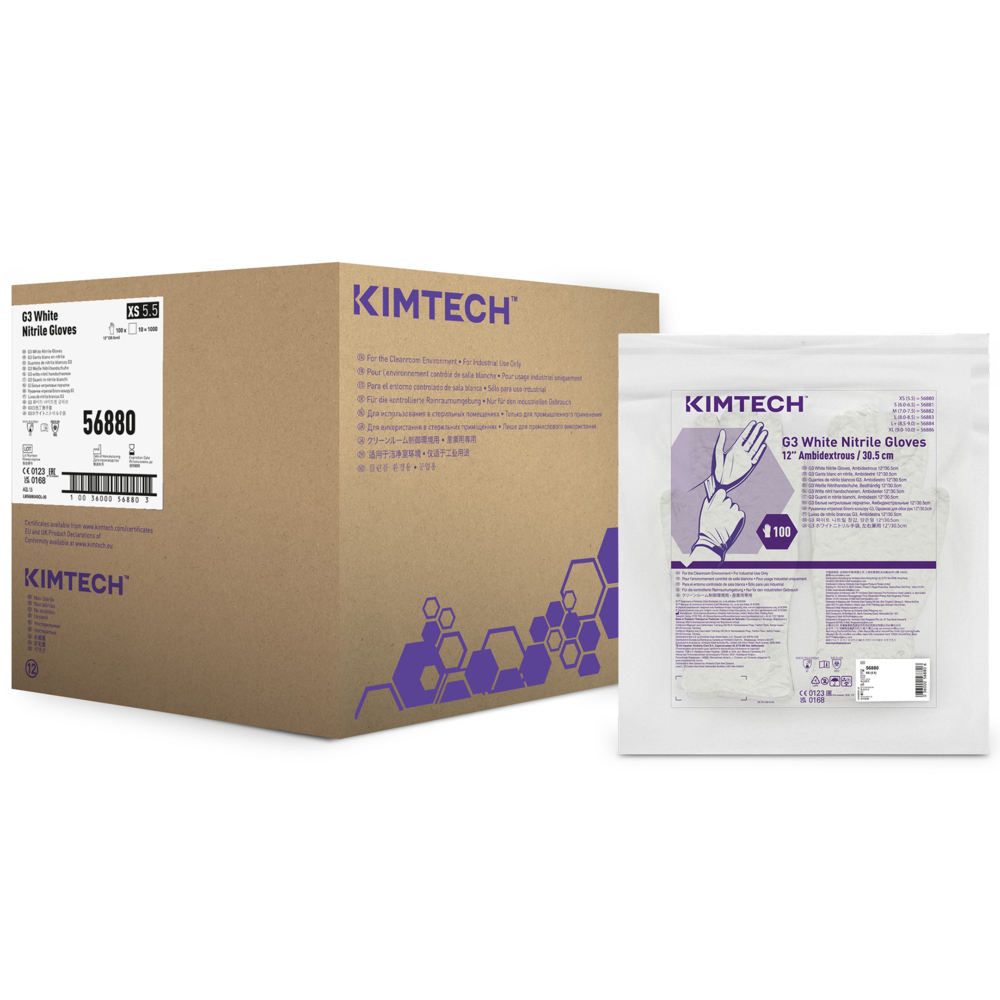 Kimtech™ G3 weiße beidhändig tragbare Nitril-Handschuhe 56880 (vorher HC61010) – Weiß, XS, 10 Beutel x 100 Handschuhe (1.000 Handschuhe), Länge: 30,5 cm - 56880