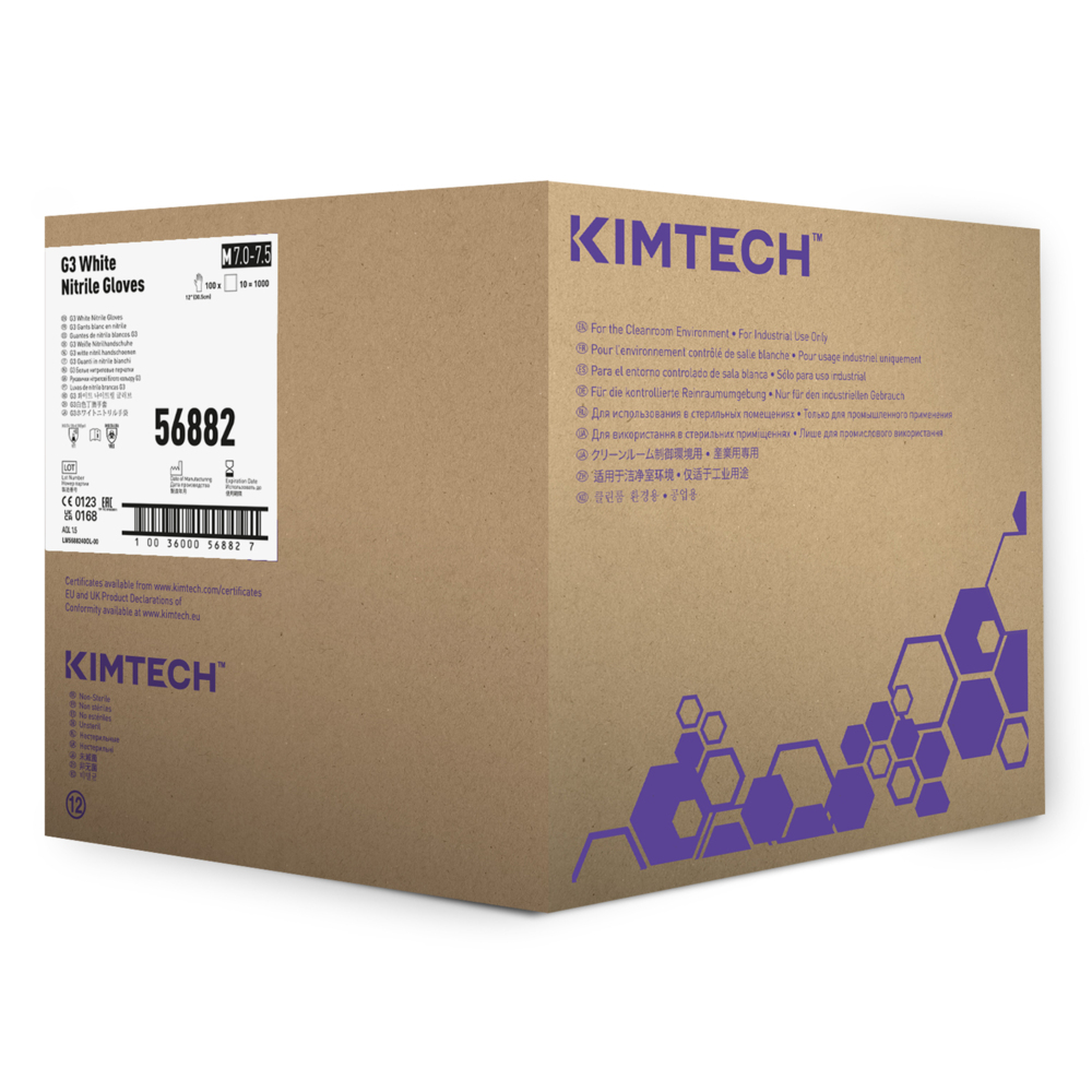 Gants ambidextres blancs en nitrile Kimtech™ G3 56882 (anciennement HC61012) - Blanc, M, 10 sachets de 100 gants (1 000 gants), longueur 30,5 cm - 56882