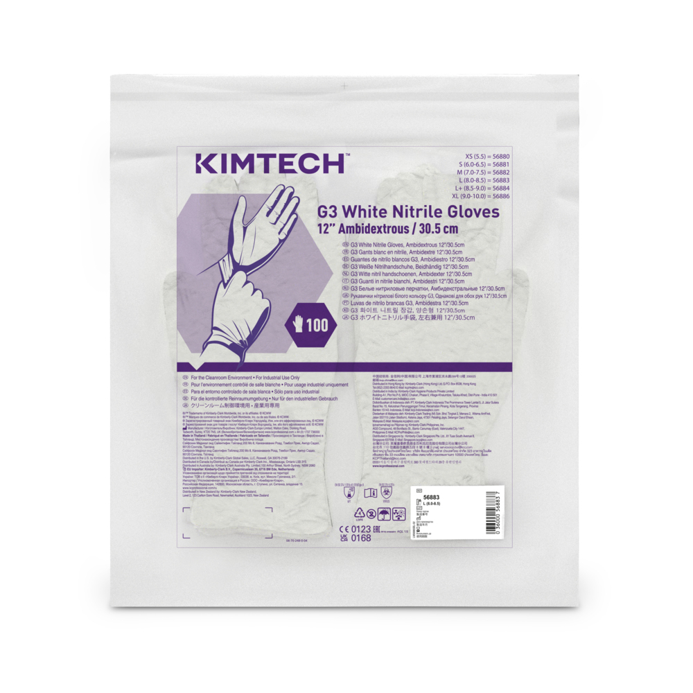 Kimtech™ G3 White Nitrile Ambidextrous Gloves 56883 (Formerly HC61013) - White, L, 10 bags x 100 gloves (1,000 gloves), length 30.5 cm - 56883