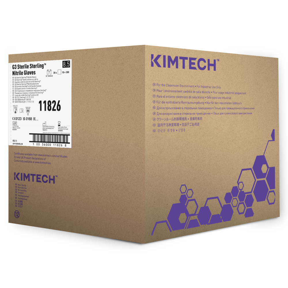 Kimtech™ G3 Sterling™ Sterile Nitrile Hand Specific Gloves 11826 - Grey, Size 8.5, 10 bags x 30 pairs (300 pairs / 600 gloves), length 30.5 cm - 11826