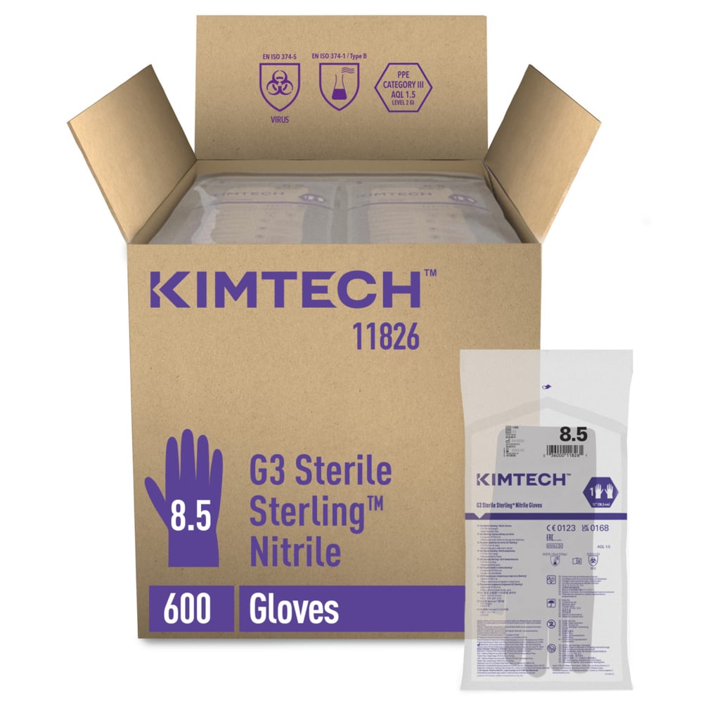 Kimtech™ G3 Sterling™ Guanti sterili in nitrile specifici per mano 11826 -  Grigio, misura 8,5, 10x30 (300 guanti), lunghezza 30,5 cm