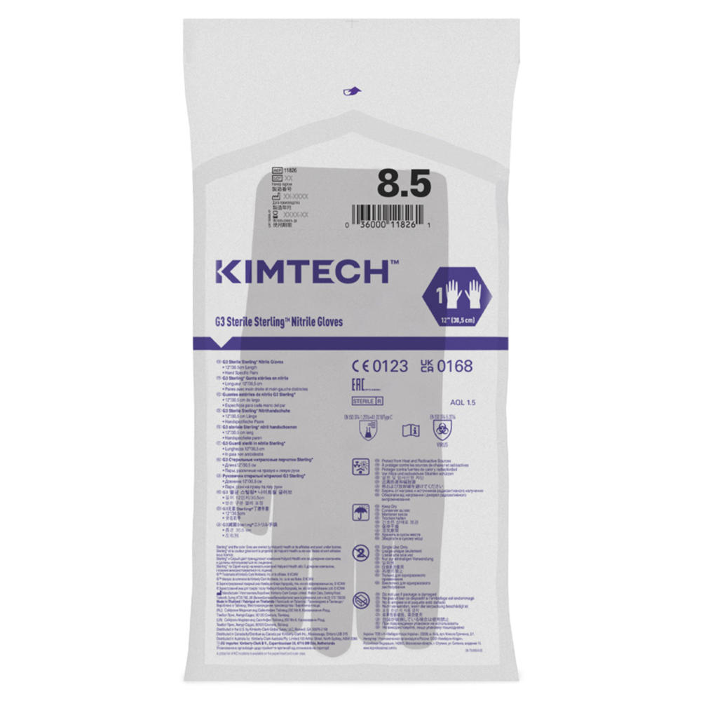 Kimtech™ G3 Sterling™ sterile handspezifische Nitril-Handschuhe 11826 – Grau, Größe 8,5, 10 Beutel x 30 Paar (300 Paare/600 Handschuhe), Länge: 30,5 cm - 11826