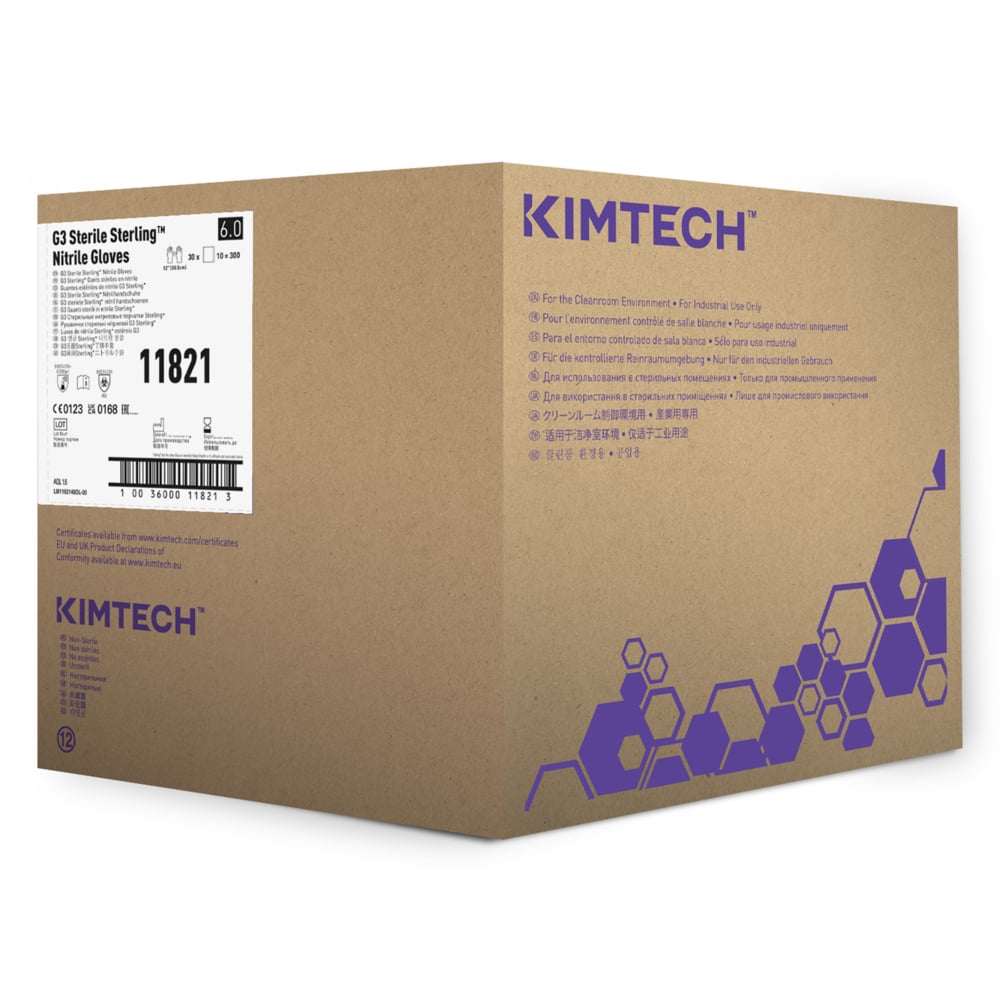 Kimtech™ G3 Sterling™ Sterile Nitrile Hand Specific Gloves 11821 - Grey, Size 6, 10 bags x 30 pairs (300 pairs / 600 gloves), length 30.5 cm - 11821