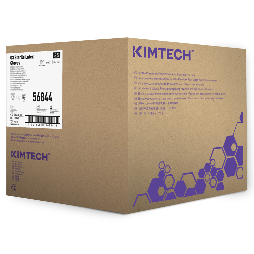 Kimtech™ G3 Sterile Latex Hand Specific Gloves 56844 (Formerly HC1365S) - Natural, Size 6.5, 10 bags x 20 pairs (200 pairs / 400 gloves), length 30.5 cm - 56844