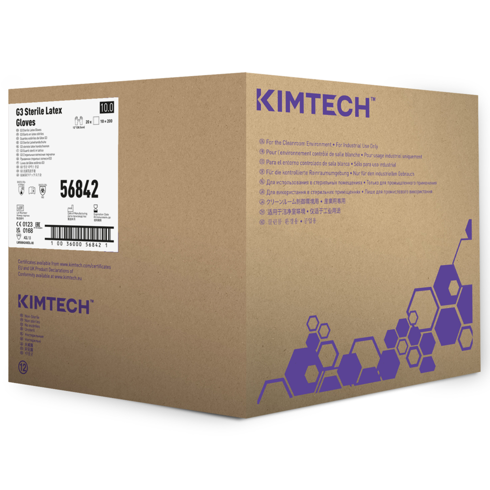 Kimtech™ G3 handspezifische sterile Latexhandschuhe 56842 (vorher HC1310S) – Natur, Größe 10, 10 Beutel x 20 Paar (200 Paare/400 Handschuhe), Länge: 30,5 cm - 56842