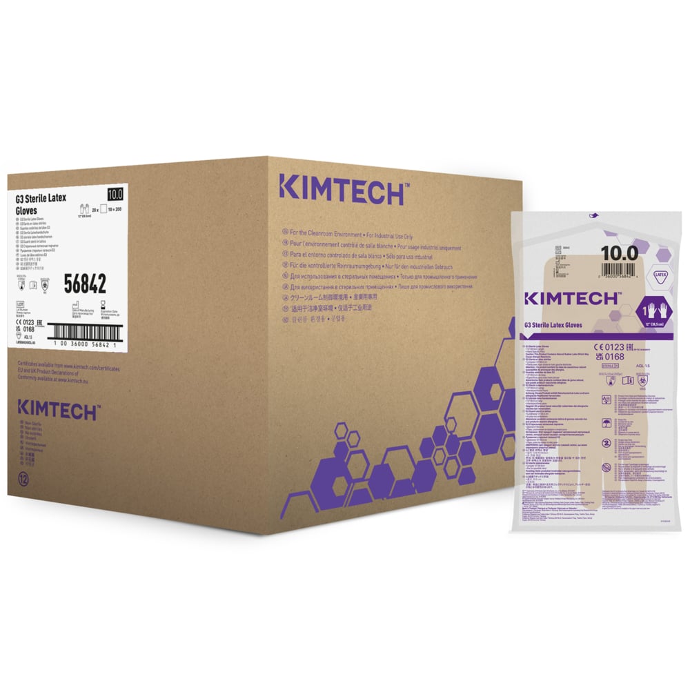 Kimtech™ G3 handspezifische sterile Latexhandschuhe 56842 (vorher HC1310S) – Natur, Größe 10, 10 Beutel x 20 Paar (200 Paare/400 Handschuhe), Länge: 30,5 cm - 56842