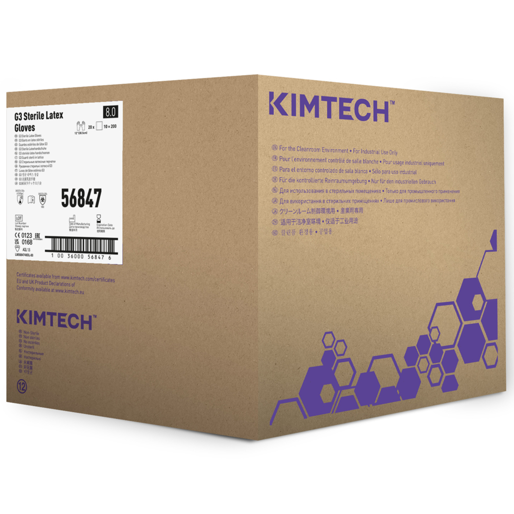 Kimtech™ G3 handspezifische sterile Latexhandschuhe 56847 (vorher HC1380S) – Natur, Größe 8, 10 Beutel x 20 Paar (200 Paare/400 Handschuhe), Länge: 30,5 cm - 56847