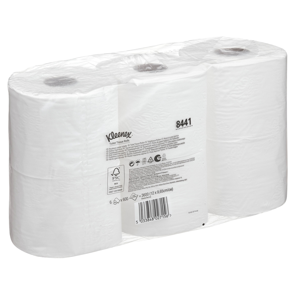 Kleenex® Standardrollen-Toilettenpapier 8441 – 2-lagiges Toilettenpapier – 6 Packungen mit 6 Toilettenpapierrollen x 600 Blatt weißes Toilettenpapier (insg. 36 Rollen/21.600 Blatt) - 8441