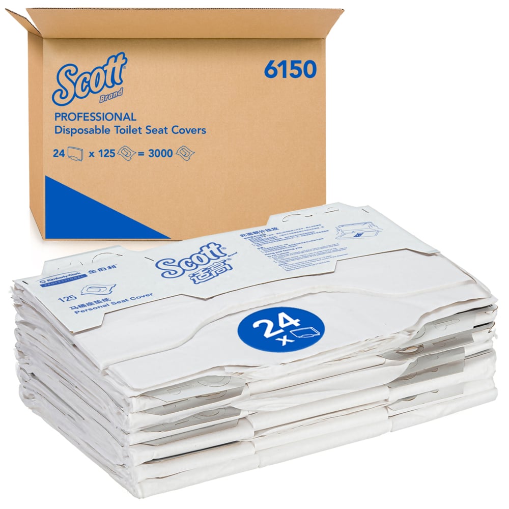 Scott® toiletbrildoekjes voor eenmalig gebruik 6150 - 24 zakken x 125 witte, doorspoelbare toiletbrildoekjes (3000 in totaal) - 6150