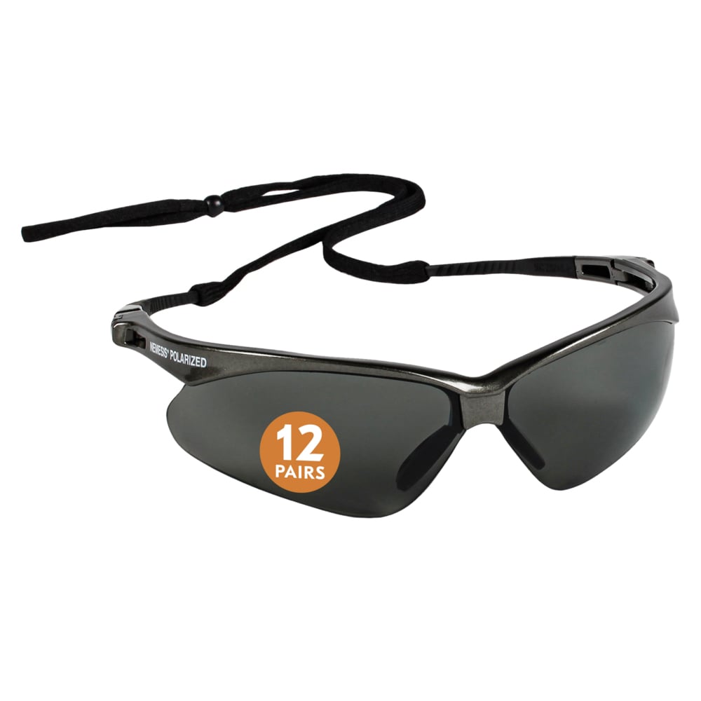 KleenGuard™ V30 Nemesis™ Polarized Safety Glasses (28635), Smoke Grey Lenses, Gunmetal Frame, Unisex Sunglasses for Men and Women (Qty 12) - 28635
