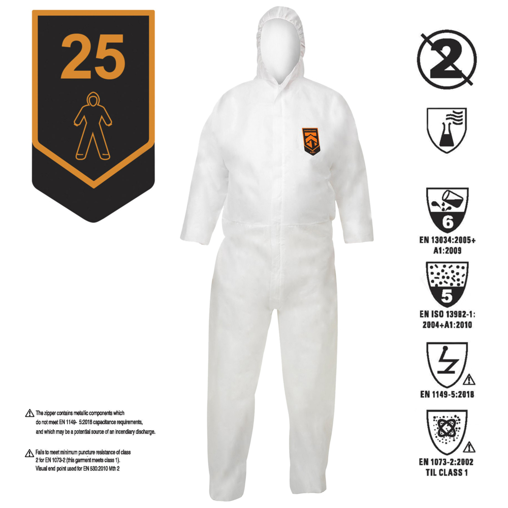 KleenGuard® A20 ademende, deeltjesbeschermende overalls met capuchon 95150 - PBM - 25 x witte overalls voor eenmalig gebruik in maat S - 95150