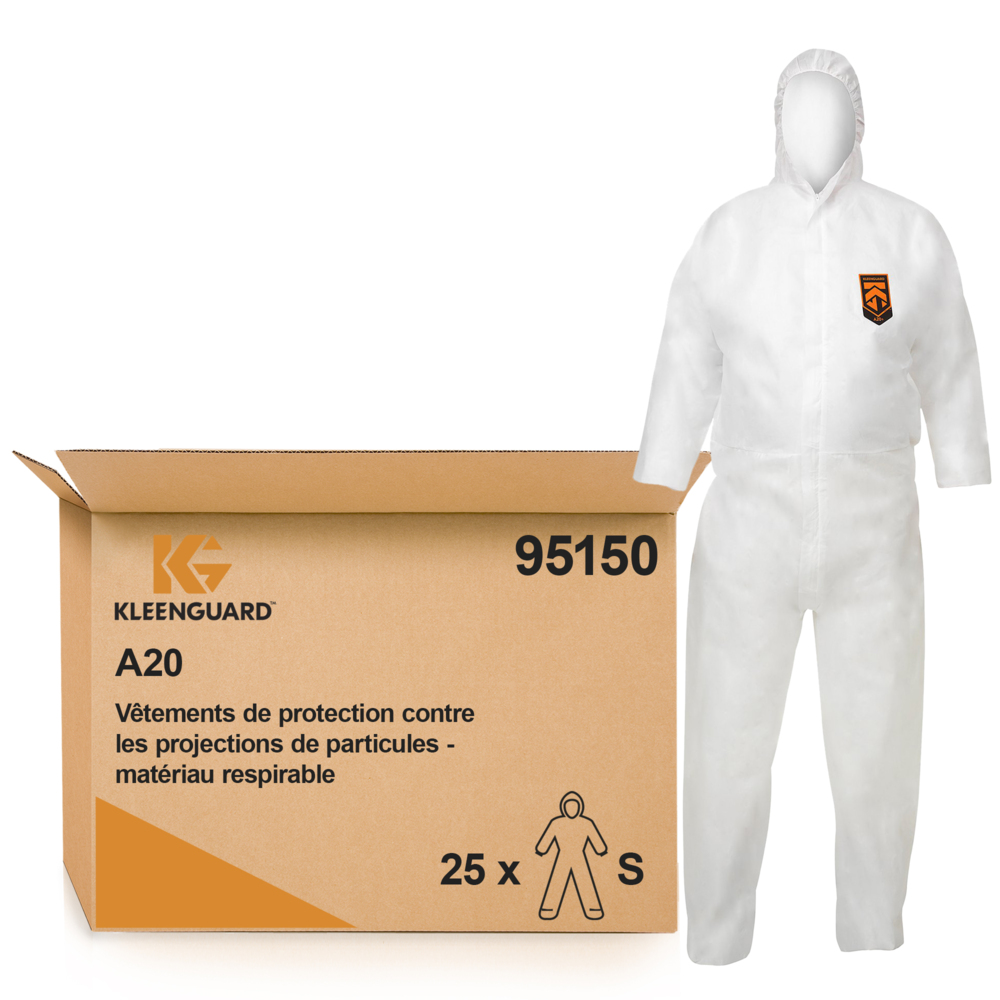 KleenGuard® A20 ademende, deeltjesbeschermende overalls met capuchon 95150 - PBM - 25 x witte overalls voor eenmalig gebruik in maat S - 95150