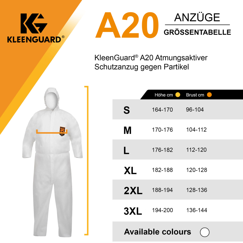 KleenGuard® A20 ademende, deeltjesbeschermende overalls met capuchon 95150 - PBM - 25 x witte overalls voor eenmalig gebruik in maat S - 95150