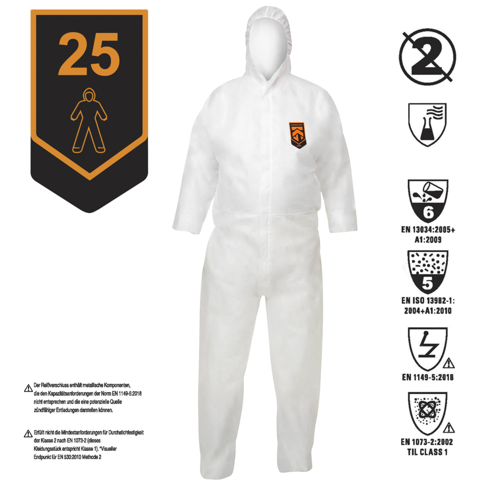 KleenGuard® A20 ademende, deeltjesbeschermende overalls met capuchon 95160 - PBM - 25 x witte overalls voor eenmalig gebruik in maat M - 95160